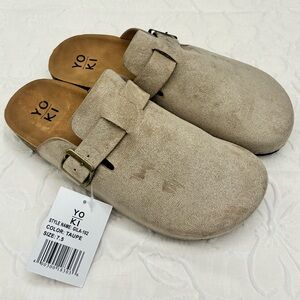 Yoki Taupe Suede Buckle Slip-Ons